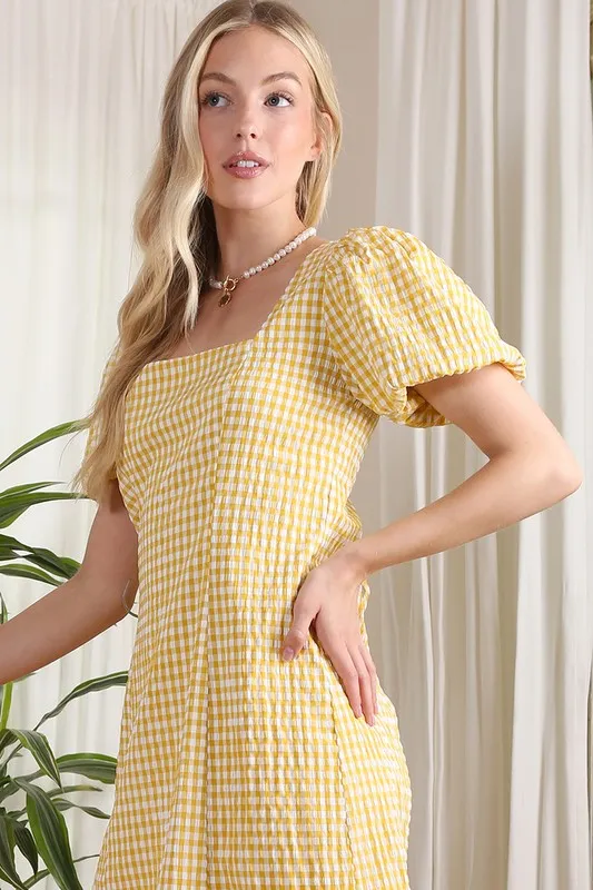 SS back strap dress   gingham