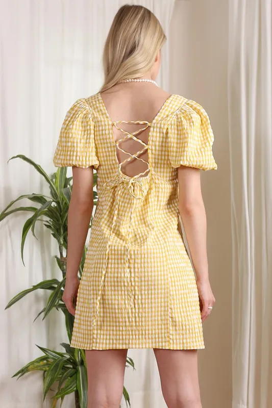 SS back strap dress   gingham