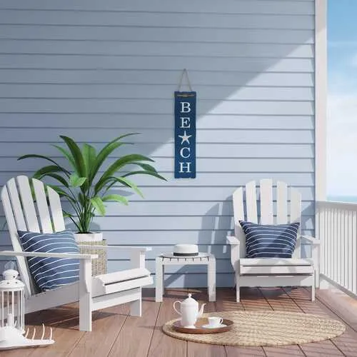 Stratton Home Decor Blue and White "Beach" Wall Art