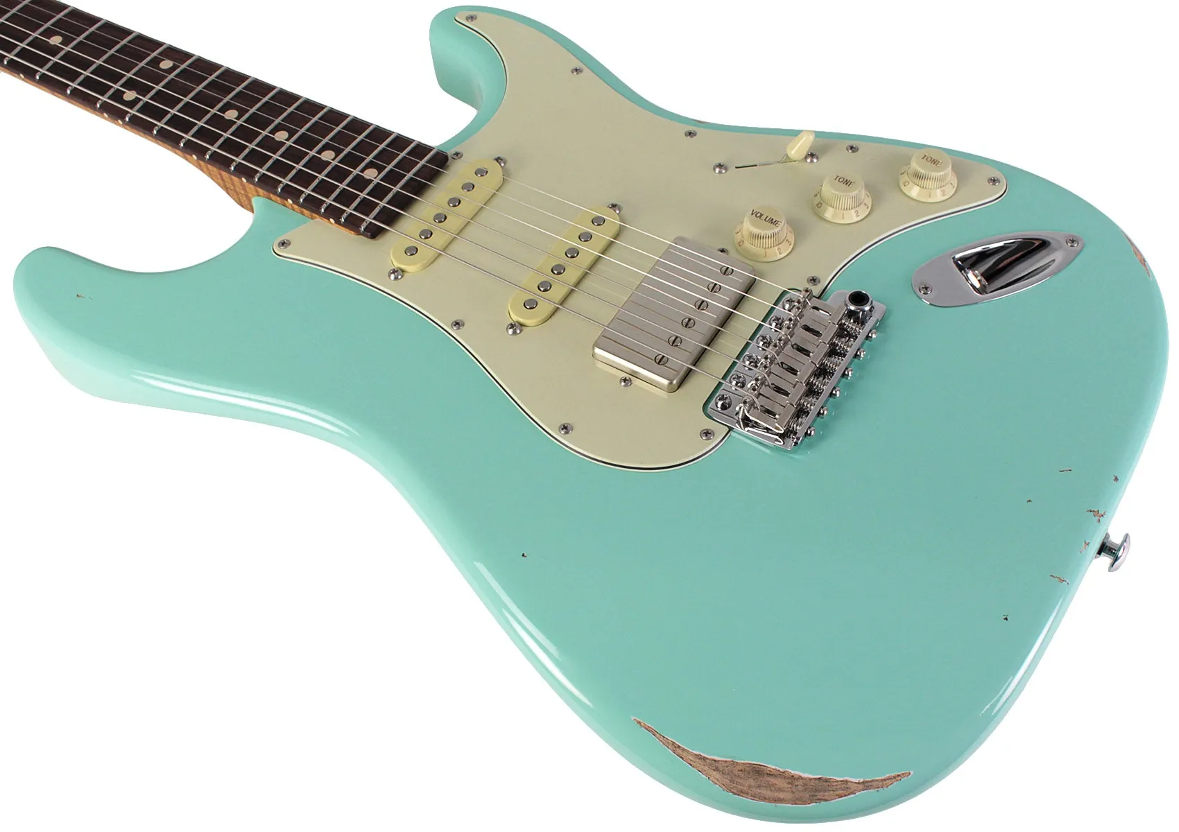 Suhr Select Classic S Antique HSS Guitar, Roasted Flamed Neck, Surf Green, Rosewood