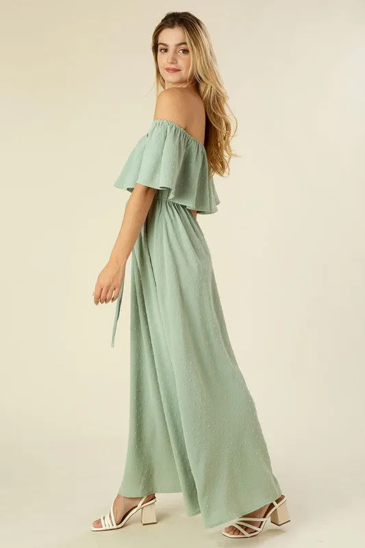 Swiss Dot Off Shoulder Maxi Dress