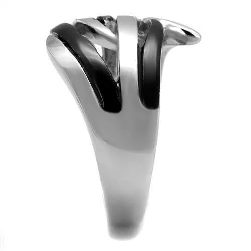 Two-Tone IP Black (Ion Plating) Stainless Steel Ring with No Stone for Women Style TK2605