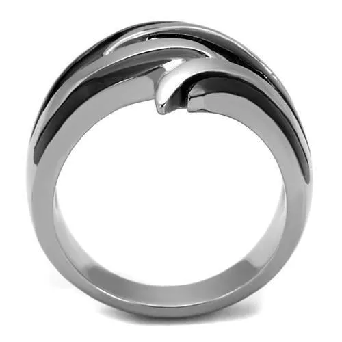 Two-Tone IP Black (Ion Plating) Stainless Steel Ring with No Stone for Women Style TK2605