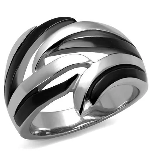 Two-Tone IP Black (Ion Plating) Stainless Steel Ring with No Stone for Women Style TK2605