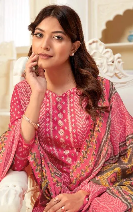 Unstitched Pink Salwar Suits Material with Chiffon Dupatta for Woman