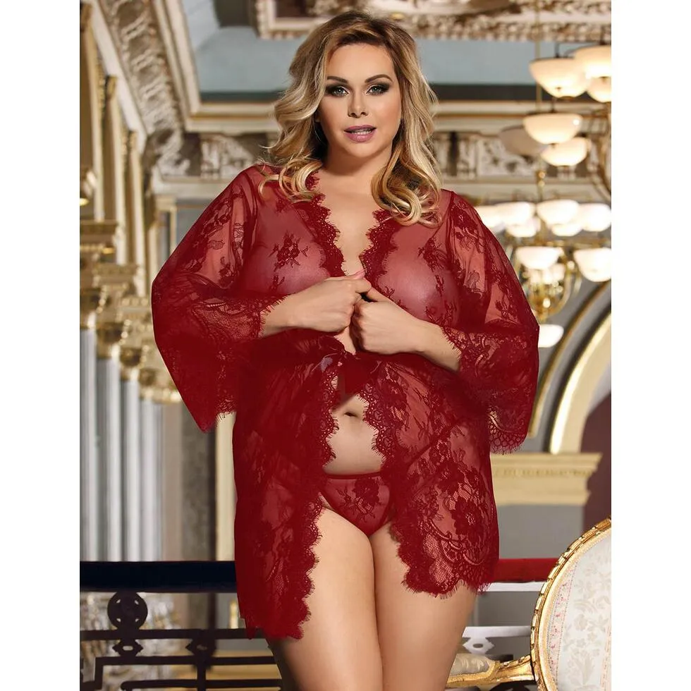 Valerie Lace Robe - Red