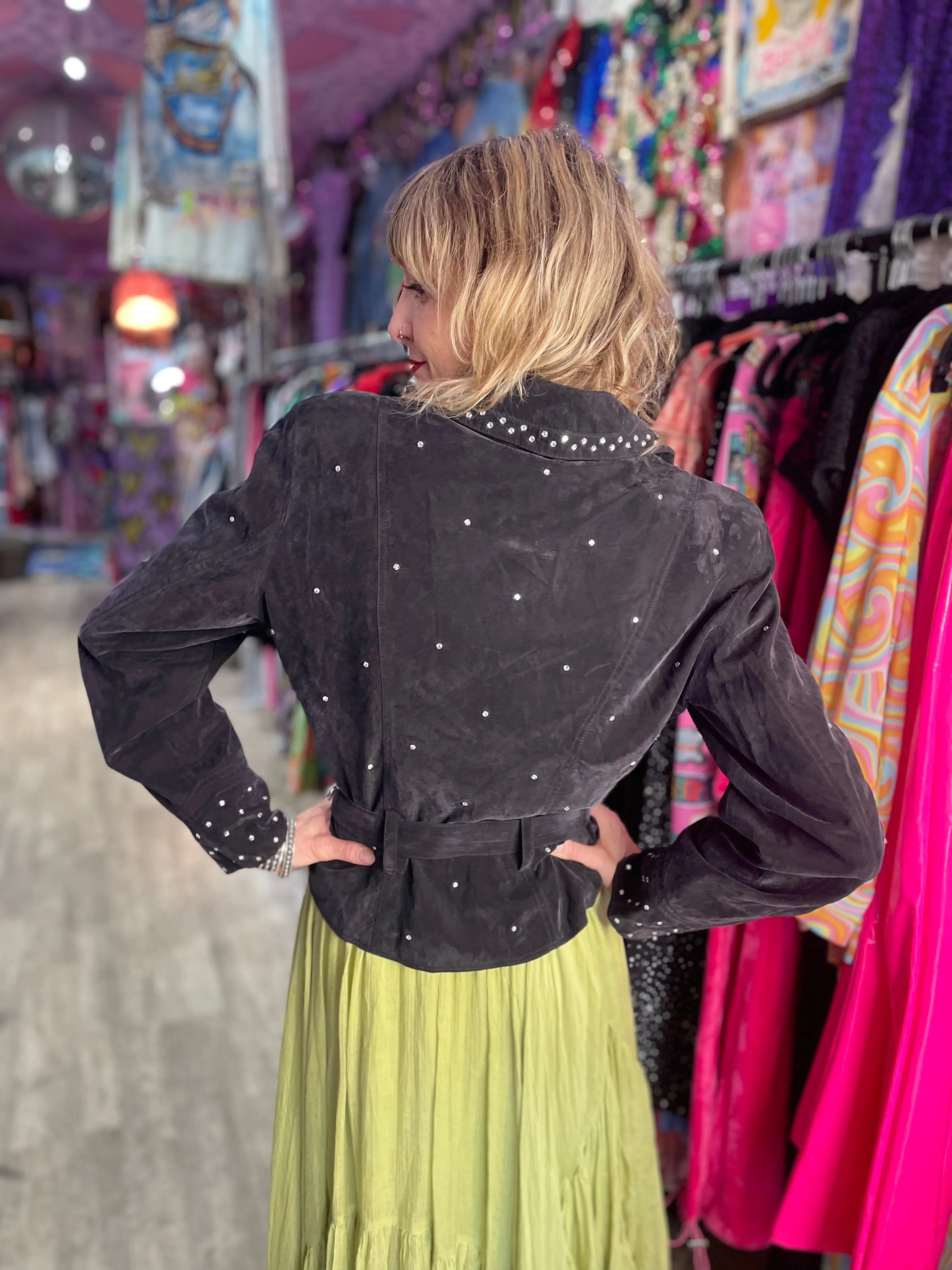 Vintage 90s Bedazzled Rhinestone Studded Black Jacket