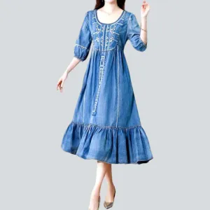 Vintage ornamented boho jean dress