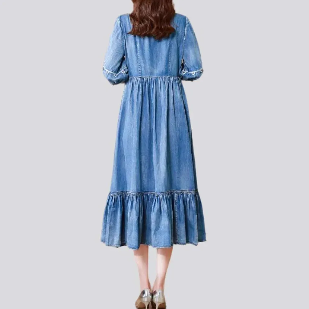 Vintage ornamented boho jean dress