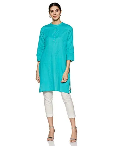 W for Woman Women's Cotton Kurta (19FEW12143-211279_Blue_S (8))