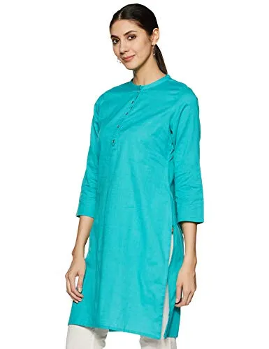 W for Woman Women's Cotton Kurta (19FEW12143-211279_Blue_S (8))