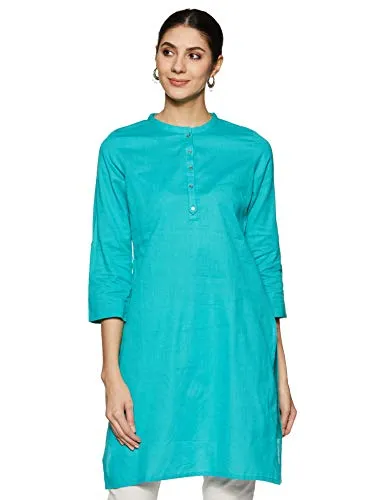 W for Woman Women's Cotton Kurta (19FEW12143-211279_Blue_S (8))