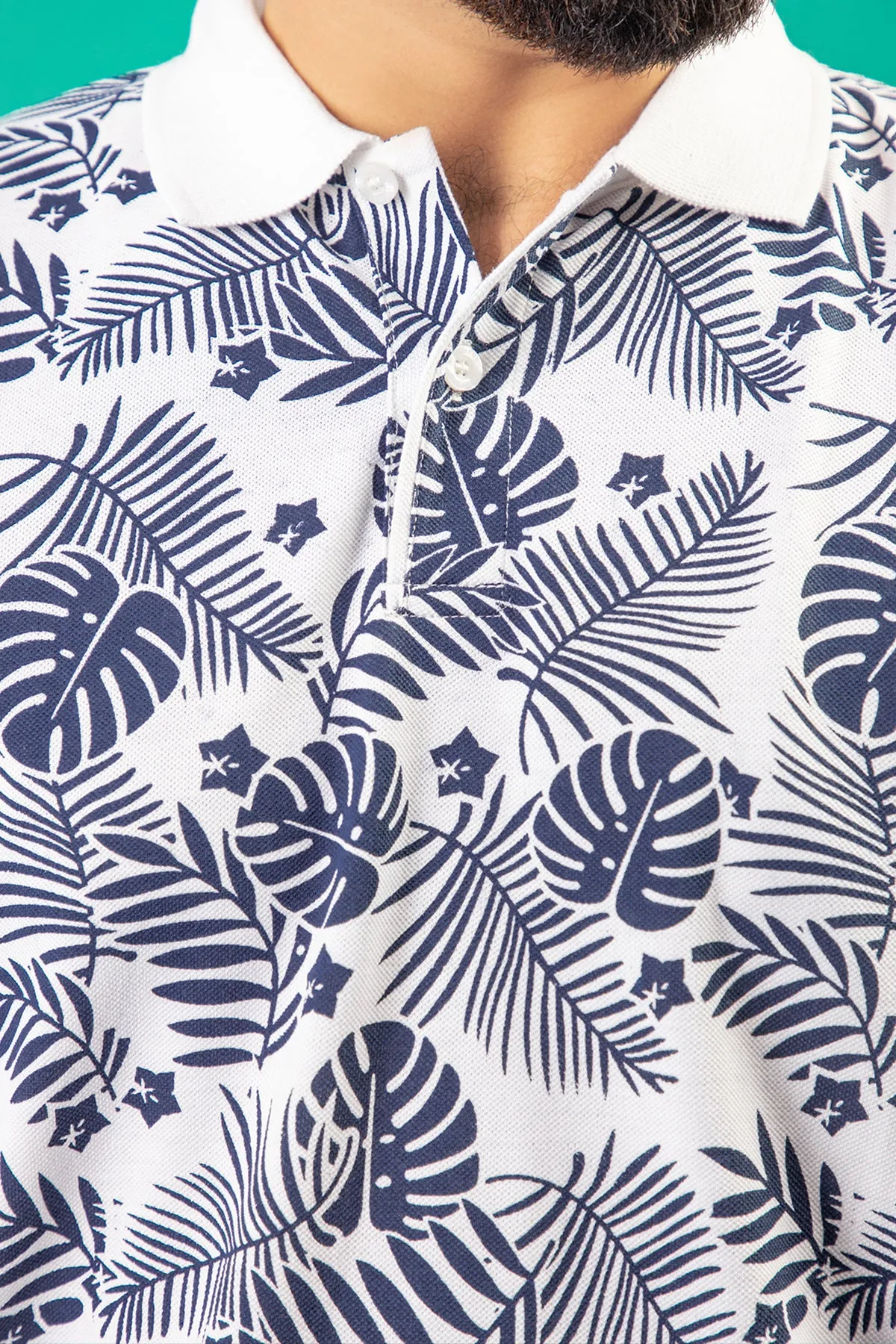 White Tropical Printed Polo Shirt - S23 - MP0239R