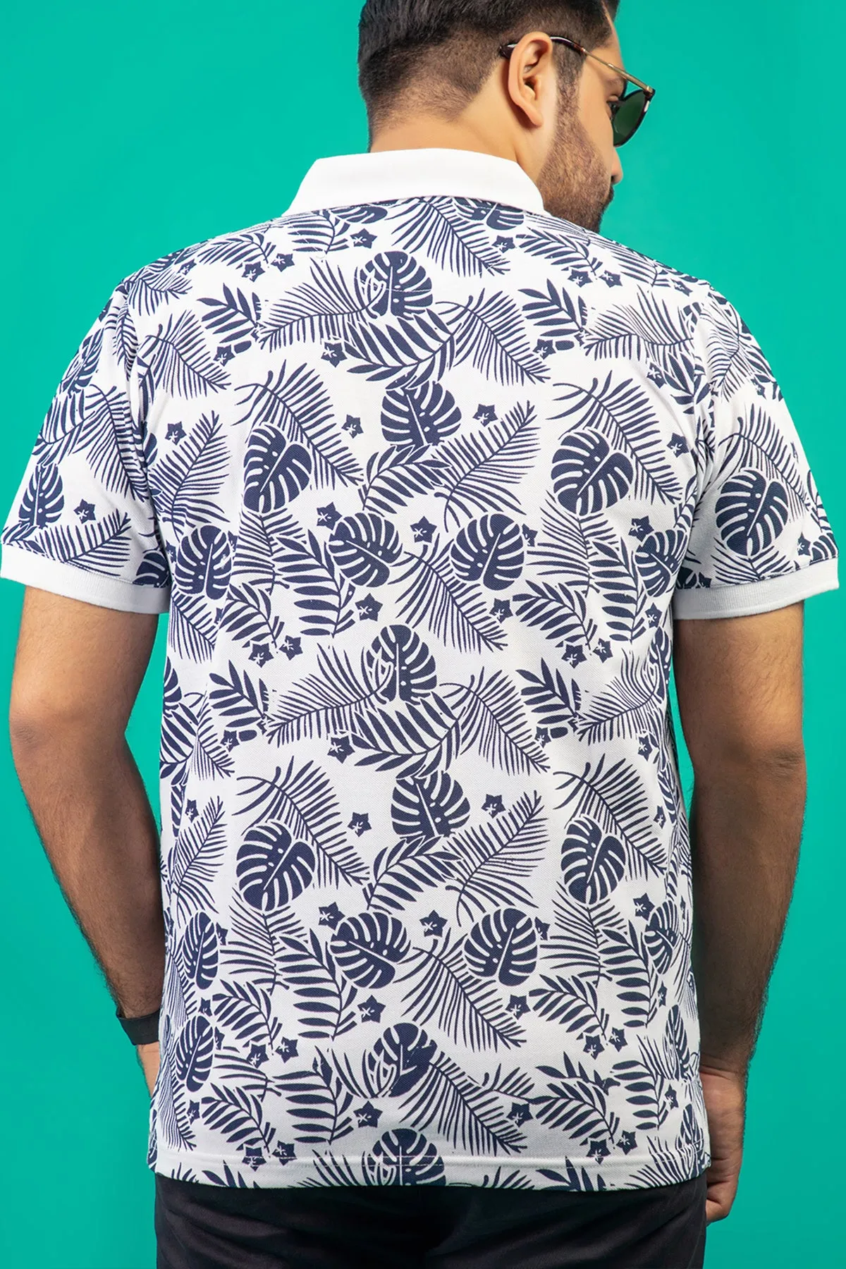 White Tropical Printed Polo Shirt - S23 - MP0239R