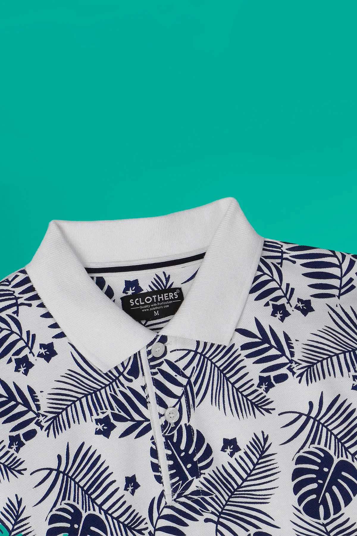 White Tropical Printed Polo Shirt - S23 - MP0239R