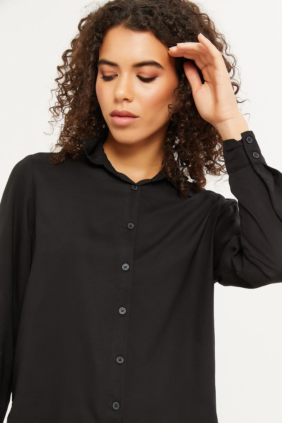 Women-Black Basic Viscose Shirt