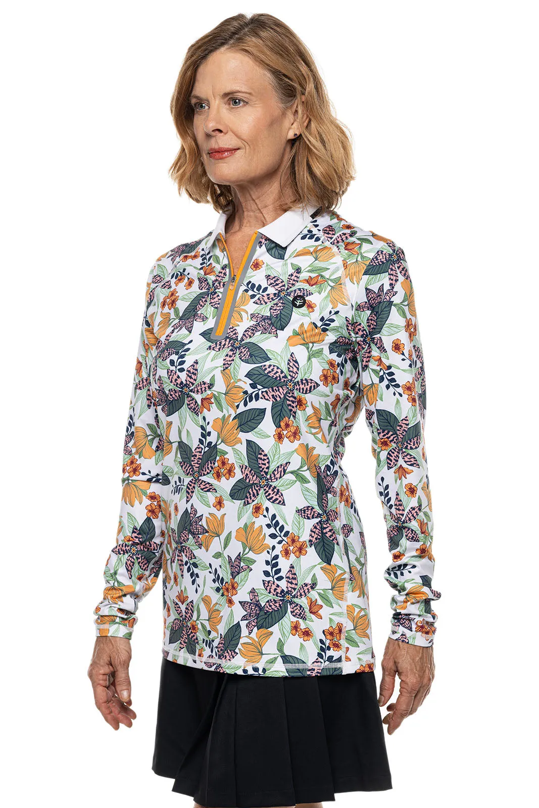 Women's Victory Lap Long Sleeve Golf Polo  |  Apricot Crush Floral Paradise